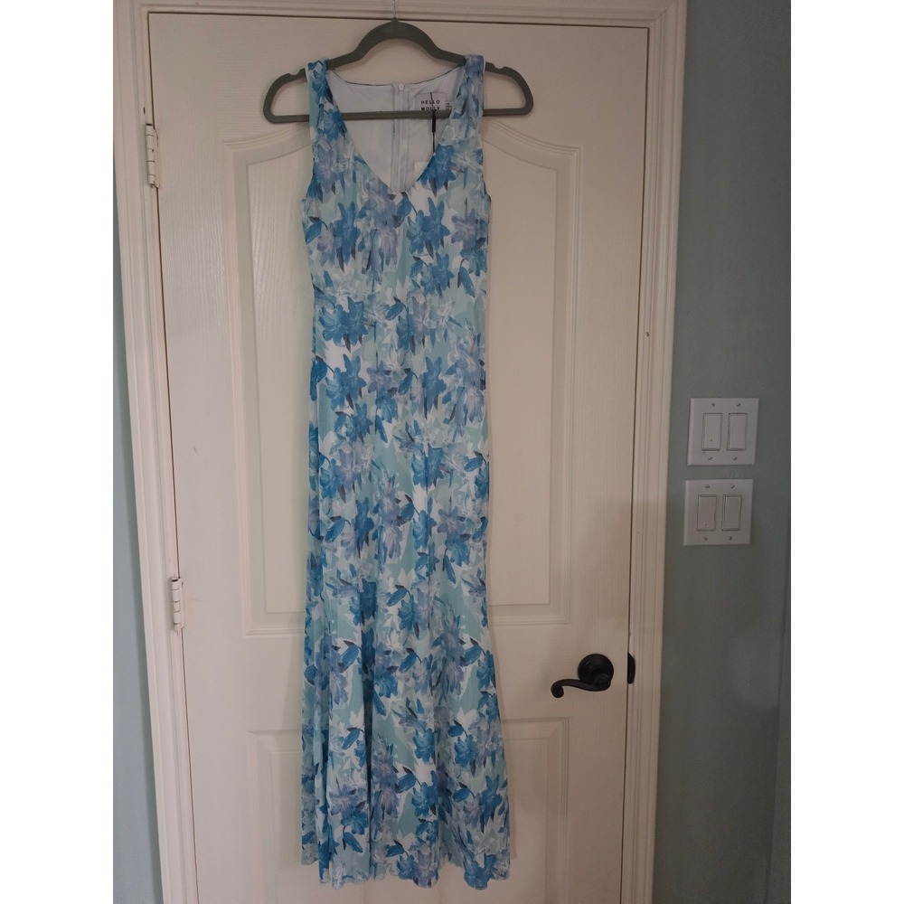 Hello Molly Blue Floral Mesh Maxi Dress V-Neck Sleeveless J11715-bluefloral-6 XS